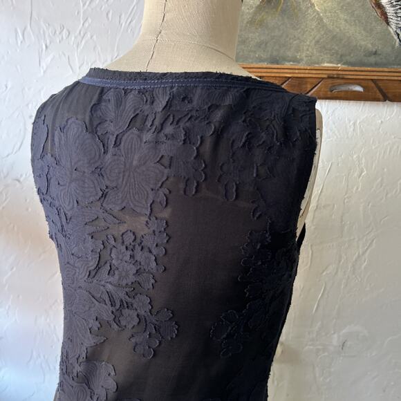 Tory Burch Silk Top Women Size 4 Floral Black Navy Tank Semi Sheer Chiffon - Picture 4 of 11